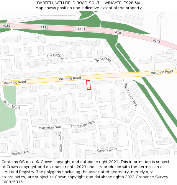 BAREITH, WELLFIELD ROAD SOUTH, WINGATE, TS28 5JX: Location map and indicative extent of plot
