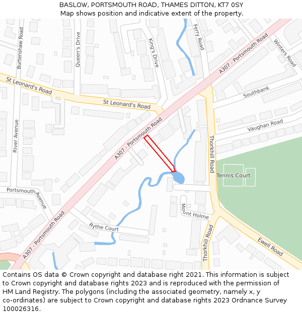 BASLOW, PORTSMOUTH ROAD, THAMES DITTON, KT7 0SY: Location map and indicative extent of plot