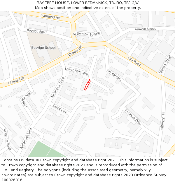 BAY TREE HOUSE, LOWER REDANNICK, TRURO, TR1 2JW: Location map and indicative extent of plot