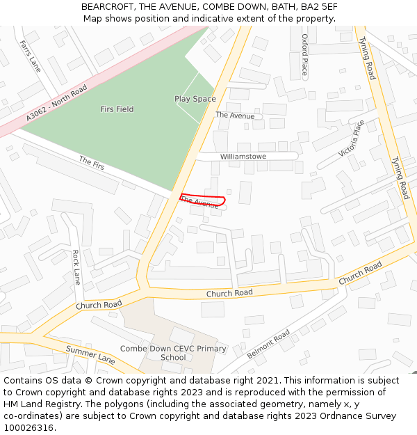 BEARCROFT, THE AVENUE, COMBE DOWN, BATH, BA2 5EF: Location map and indicative extent of plot