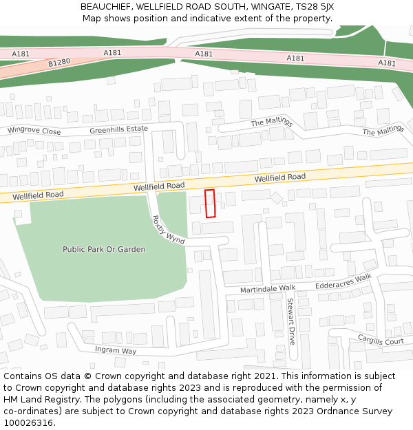 BEAUCHIEF, WELLFIELD ROAD SOUTH, WINGATE, TS28 5JX: Location map and indicative extent of plot