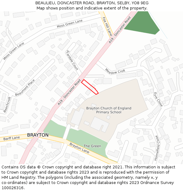 BEAULIEU, DONCASTER ROAD, BRAYTON, SELBY, YO8 9EG: Location map and indicative extent of plot