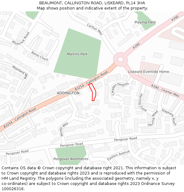 BEAUMONT, CALLINGTON ROAD, LISKEARD, PL14 3HA: Location map and indicative extent of plot