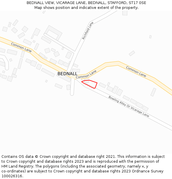 BEDNALL VIEW, VICARAGE LANE, BEDNALL, STAFFORD, ST17 0SE: Location map and indicative extent of plot