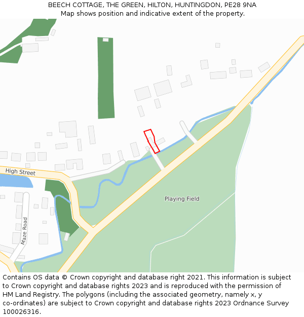 BEECH COTTAGE, THE GREEN, HILTON, HUNTINGDON, PE28 9NA: Location map and indicative extent of plot