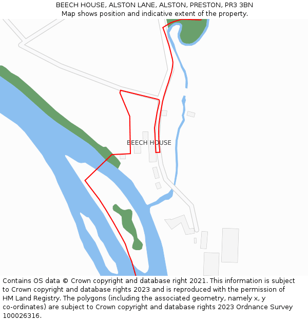 BEECH HOUSE, ALSTON LANE, ALSTON, PRESTON, PR3 3BN: Location map and indicative extent of plot