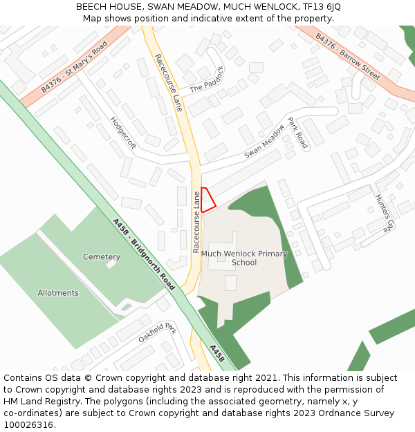 BEECH HOUSE, SWAN MEADOW, MUCH WENLOCK, TF13 6JQ: Location map and indicative extent of plot