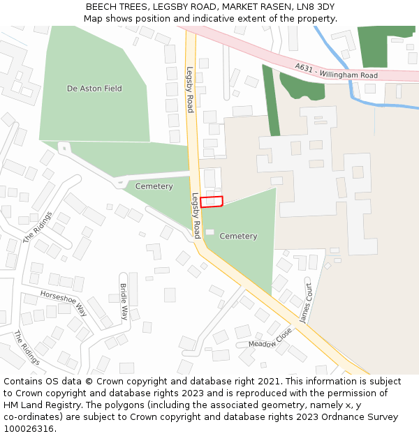 BEECH TREES, LEGSBY ROAD, MARKET RASEN, LN8 3DY: Location map and indicative extent of plot