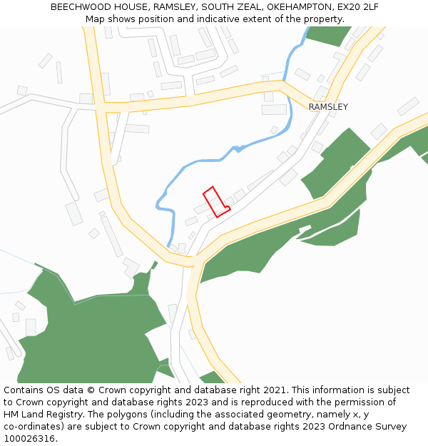 BEECHWOOD HOUSE, RAMSLEY, SOUTH ZEAL, OKEHAMPTON, EX20 2LF: Location map and indicative extent of plot