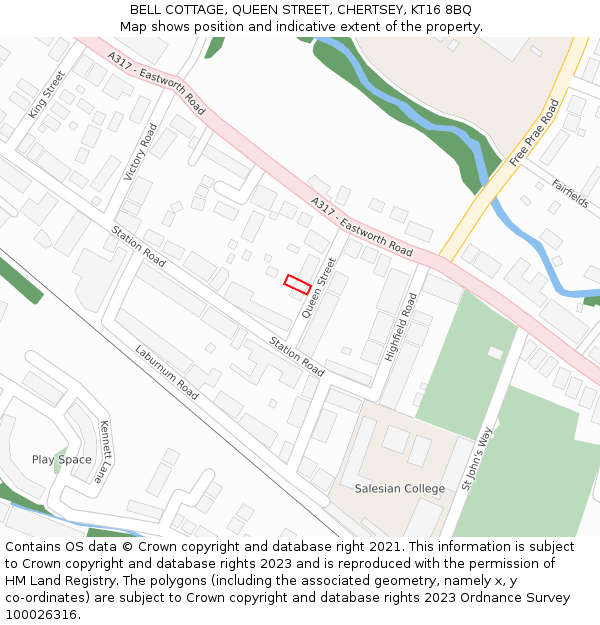 BELL COTTAGE, QUEEN STREET, CHERTSEY, KT16 8BQ: Location map and indicative extent of plot
