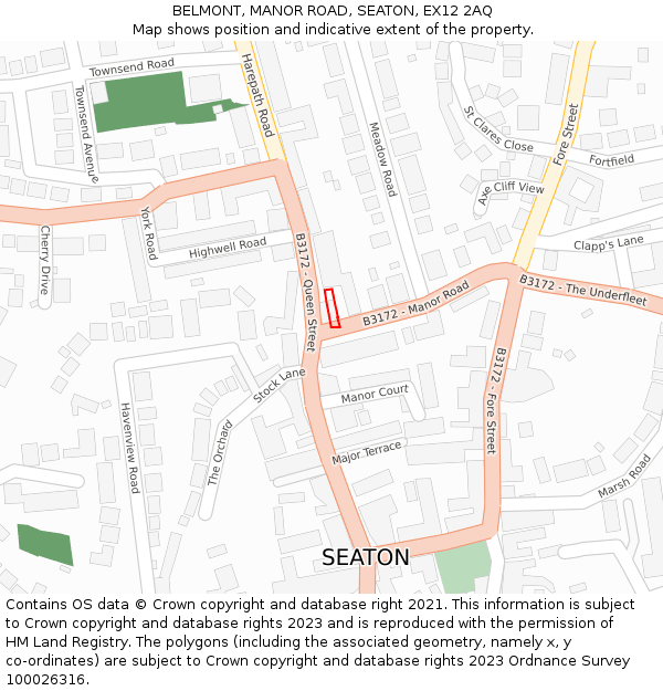 BELMONT, MANOR ROAD, SEATON, EX12 2AQ: Location map and indicative extent of plot