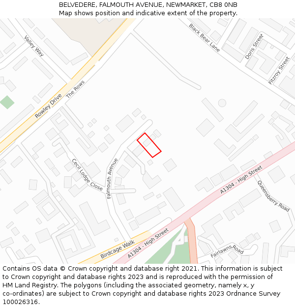 BELVEDERE, FALMOUTH AVENUE, NEWMARKET, CB8 0NB: Location map and indicative extent of plot