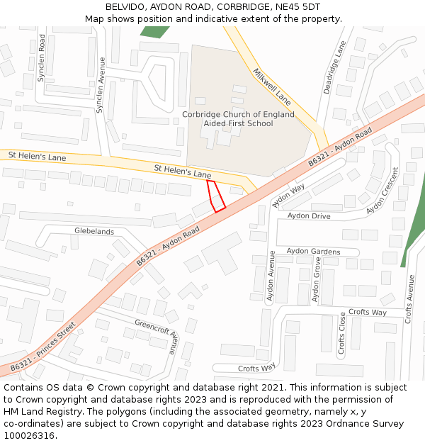 BELVIDO, AYDON ROAD, CORBRIDGE, NE45 5DT: Location map and indicative extent of plot
