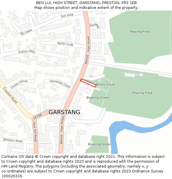 BEN LUI, HIGH STREET, GARSTANG, PRESTON, PR3 1EB: Location map and indicative extent of plot