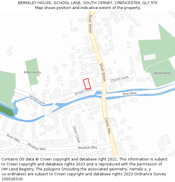 BERKELEY HOUSE, SCHOOL LANE, SOUTH CERNEY, CIRENCESTER, GL7 5TX: Location map and indicative extent of plot