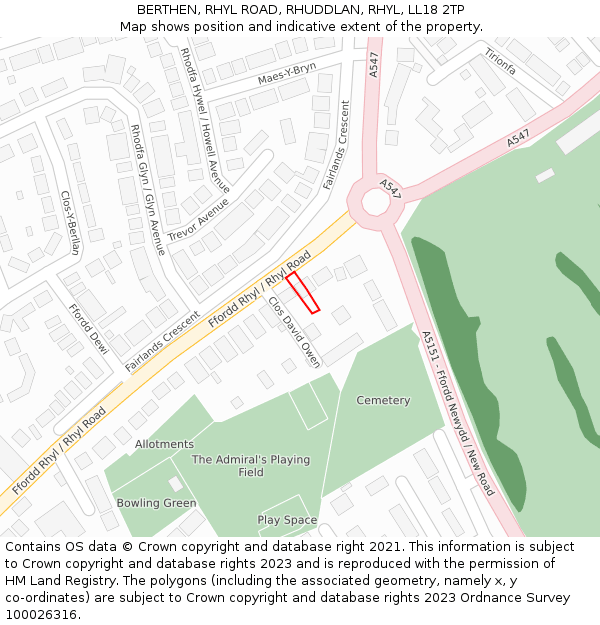 BERTHEN, RHYL ROAD, RHUDDLAN, RHYL, LL18 2TP: Location map and indicative extent of plot