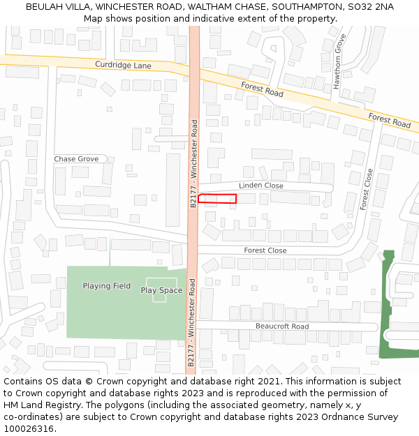 BEULAH VILLA, WINCHESTER ROAD, WALTHAM CHASE, SOUTHAMPTON, SO32 2NA: Location map and indicative extent of plot