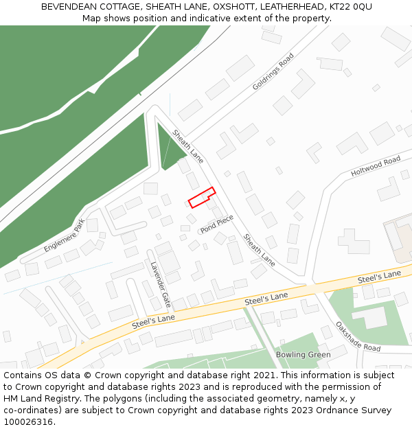 BEVENDEAN COTTAGE, SHEATH LANE, OXSHOTT, LEATHERHEAD, KT22 0QU: Location map and indicative extent of plot