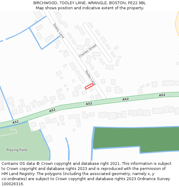 BIRCHWOOD, TOOLEY LANE, WRANGLE, BOSTON, PE22 9BL: Location map and indicative extent of plot