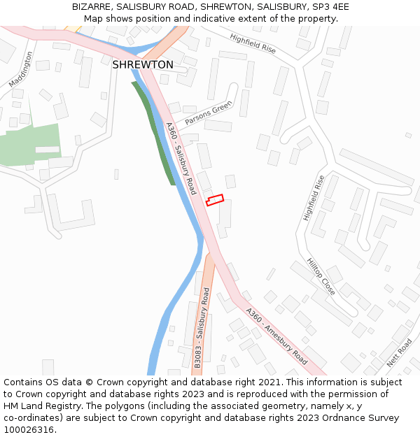 BIZARRE, SALISBURY ROAD, SHREWTON, SALISBURY, SP3 4EE: Location map and indicative extent of plot