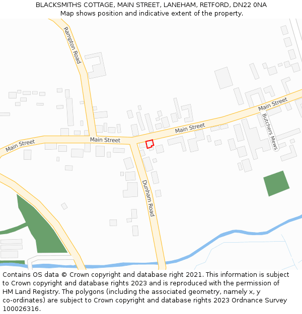 BLACKSMITHS COTTAGE, MAIN STREET, LANEHAM, RETFORD, DN22 0NA: Location map and indicative extent of plot
