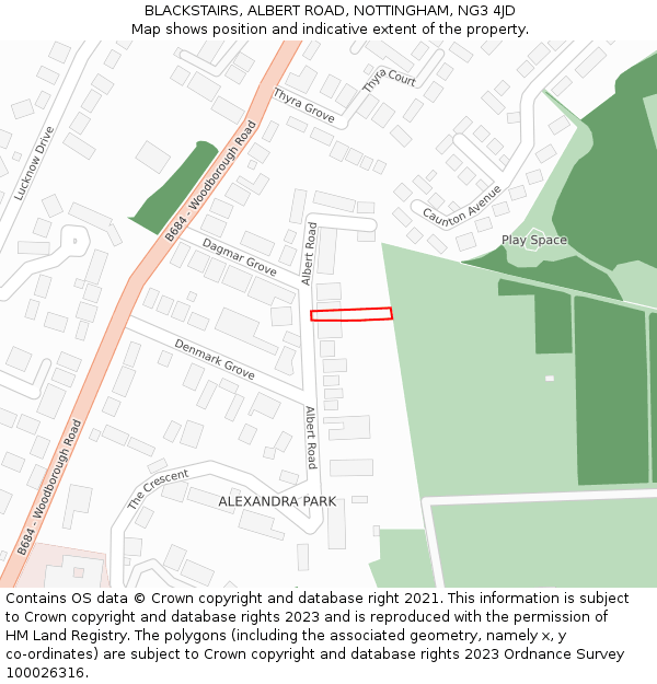 BLACKSTAIRS, ALBERT ROAD, NOTTINGHAM, NG3 4JD: Location map and indicative extent of plot