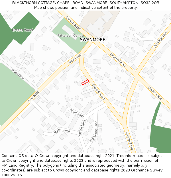 BLACKTHORN COTTAGE, CHAPEL ROAD, SWANMORE, SOUTHAMPTON, SO32 2QB: Location map and indicative extent of plot