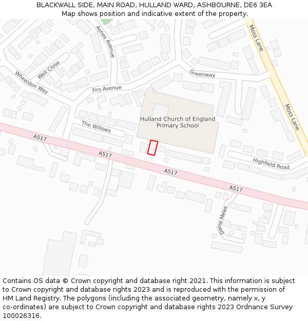 BLACKWALL SIDE, MAIN ROAD, HULLAND WARD, ASHBOURNE, DE6 3EA: Location map and indicative extent of plot