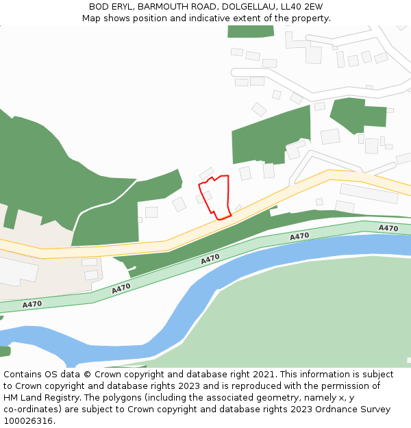BOD ERYL, BARMOUTH ROAD, DOLGELLAU, LL40 2EW: Location map and indicative extent of plot