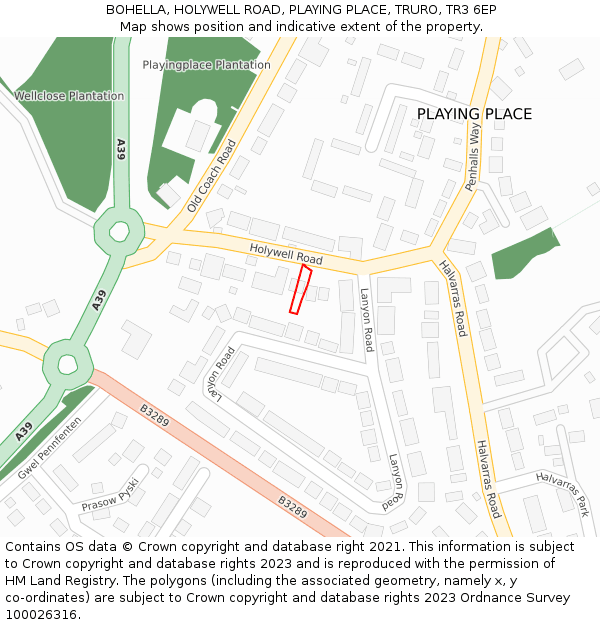 BOHELLA, HOLYWELL ROAD, PLAYING PLACE, TRURO, TR3 6EP: Location map and indicative extent of plot