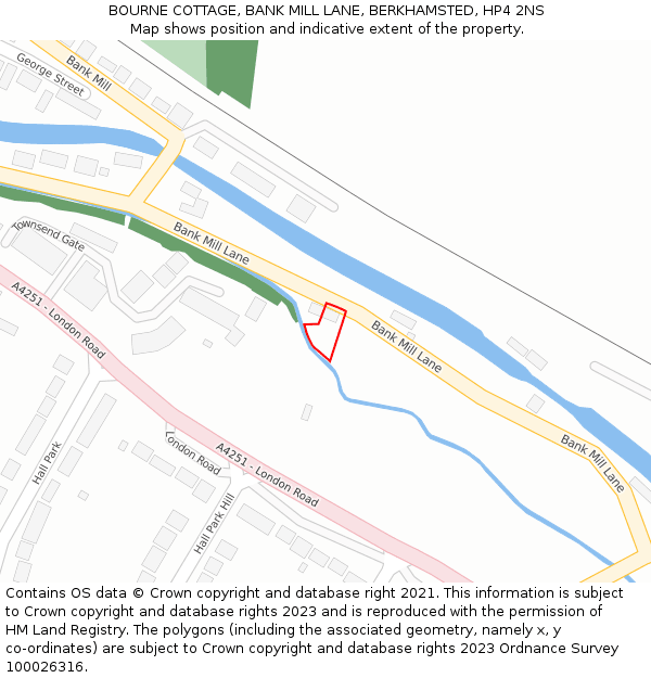 BOURNE COTTAGE, BANK MILL LANE, BERKHAMSTED, HP4 2NS: Location map and indicative extent of plot