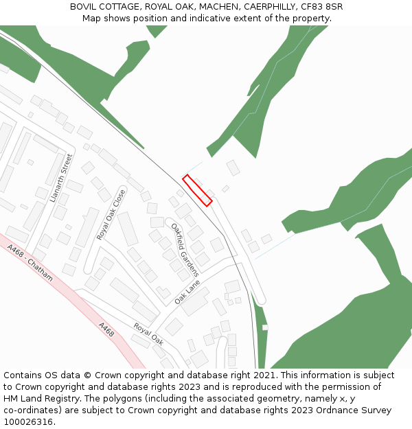 BOVIL COTTAGE, ROYAL OAK, MACHEN, CAERPHILLY, CF83 8SR: Location map and indicative extent of plot
