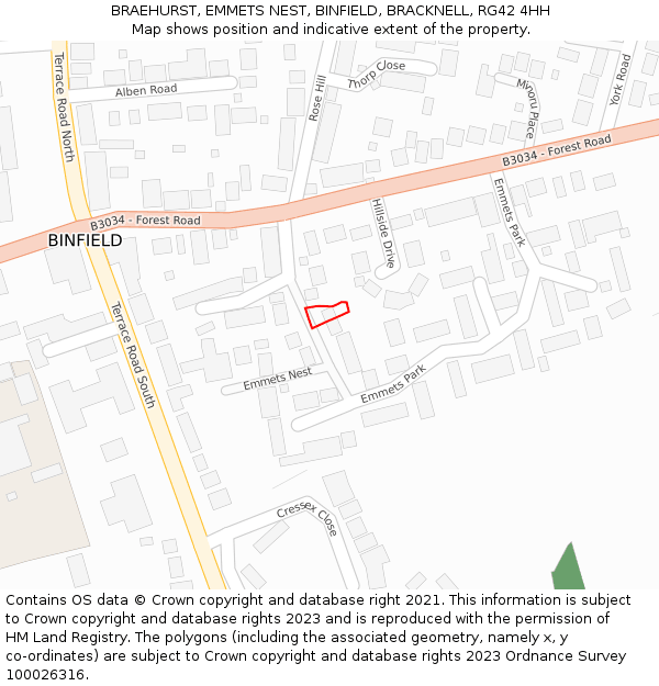 BRAEHURST, EMMETS NEST, BINFIELD, BRACKNELL, RG42 4HH: Location map and indicative extent of plot