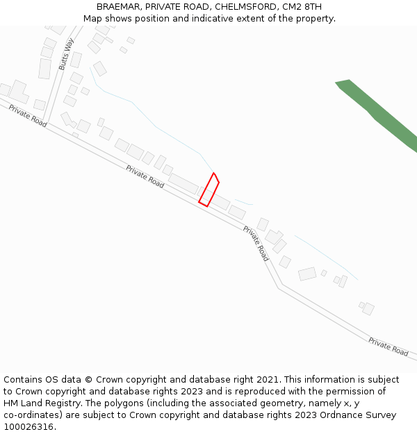 BRAEMAR, PRIVATE ROAD, CHELMSFORD, CM2 8TH: Location map and indicative extent of plot