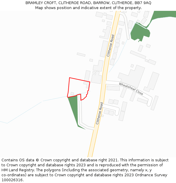 BRAMLEY CROFT, CLITHEROE ROAD, BARROW, CLITHEROE, BB7 9AQ: Location map and indicative extent of plot