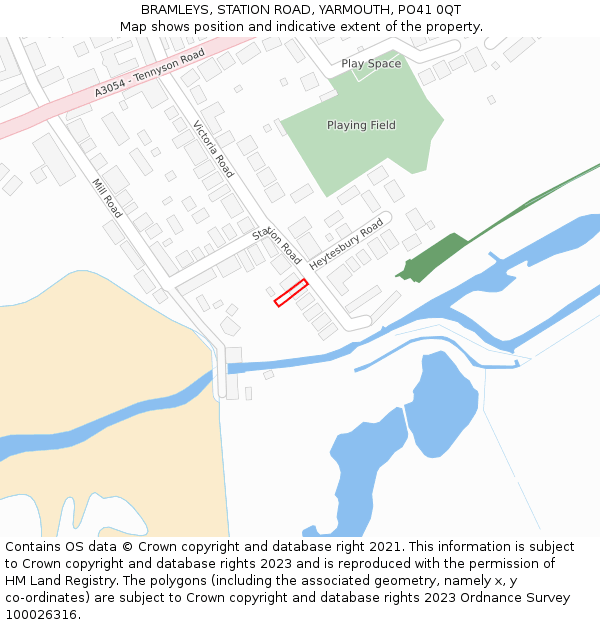 BRAMLEYS, STATION ROAD, YARMOUTH, PO41 0QT: Location map and indicative extent of plot
