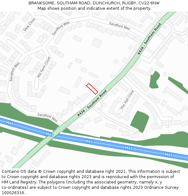 BRANKSOME, SOUTHAM ROAD, DUNCHURCH, RUGBY, CV22 6NW: Location map and indicative extent of plot