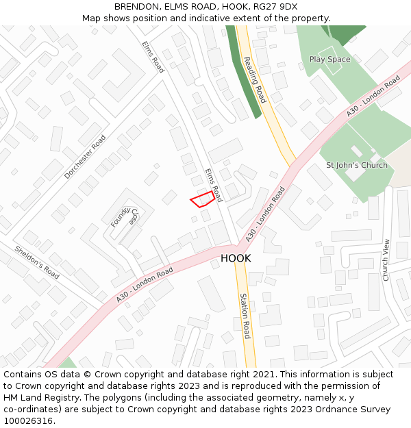 BRENDON, ELMS ROAD, HOOK, RG27 9DX: Location map and indicative extent of plot