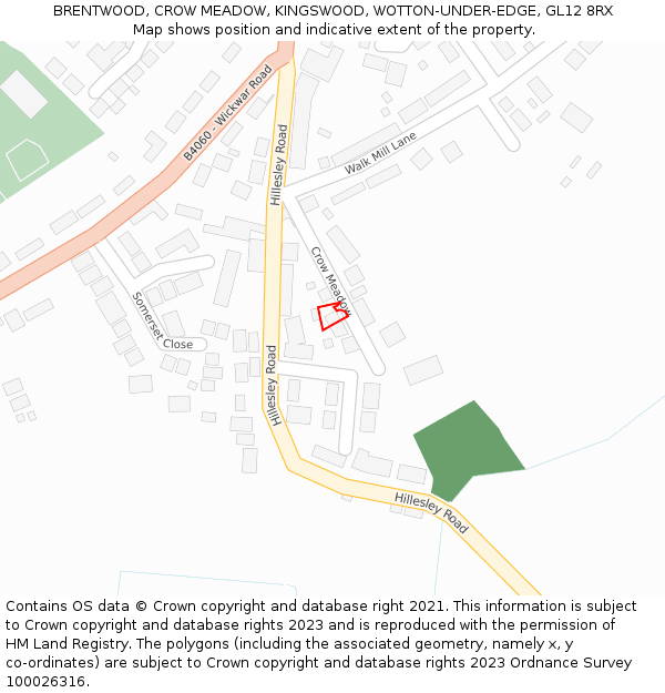 BRENTWOOD, CROW MEADOW, KINGSWOOD, WOTTON-UNDER-EDGE, GL12 8RX: Location map and indicative extent of plot