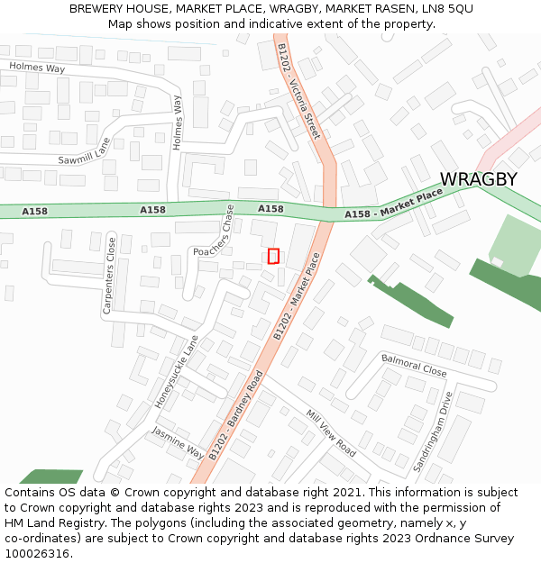 BREWERY HOUSE, MARKET PLACE, WRAGBY, MARKET RASEN, LN8 5QU: Location map and indicative extent of plot