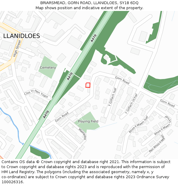 BRIARSMEAD, GORN ROAD, LLANIDLOES, SY18 6DQ: Location map and indicative extent of plot