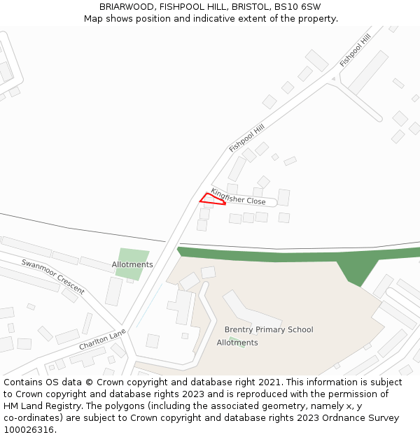 BRIARWOOD, FISHPOOL HILL, BRISTOL, BS10 6SW: Location map and indicative extent of plot