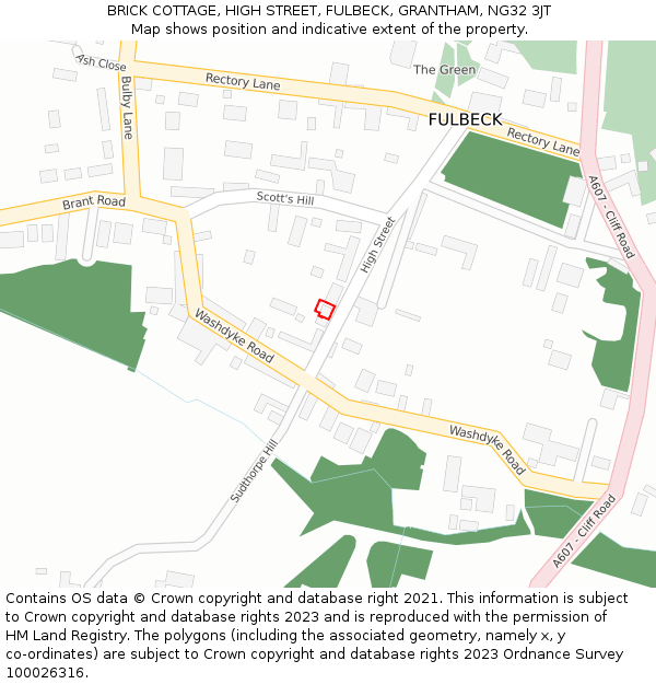 BRICK COTTAGE, HIGH STREET, FULBECK, GRANTHAM, NG32 3JT: Location map and indicative extent of plot