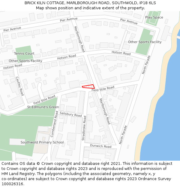 BRICK KILN COTTAGE, MARLBOROUGH ROAD, SOUTHWOLD, IP18 6LS: Location map and indicative extent of plot