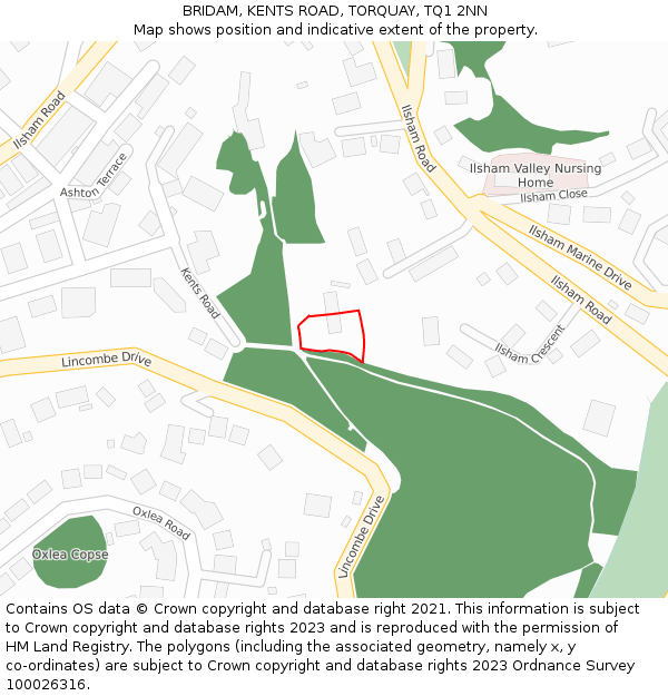 BRIDAM, KENTS ROAD, TORQUAY, TQ1 2NN: Location map and indicative extent of plot