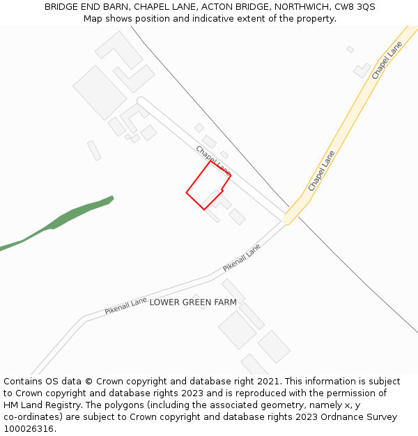 BRIDGE END BARN, CHAPEL LANE, ACTON BRIDGE, NORTHWICH, CW8 3QS: Location map and indicative extent of plot