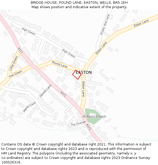 BRIDGE HOUSE, POUND LANE, EASTON, WELLS, BA5 1EH: Location map and indicative extent of plot