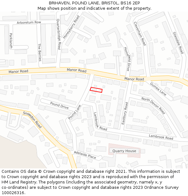 BRIHAVEN, POUND LANE, BRISTOL, BS16 2EP: Location map and indicative extent of plot