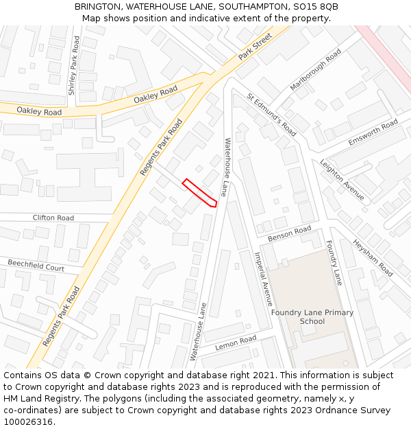 BRINGTON, WATERHOUSE LANE, SOUTHAMPTON, SO15 8QB: Location map and indicative extent of plot