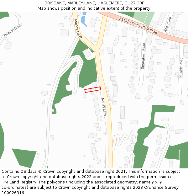 BRISBANE, MARLEY LANE, HASLEMERE, GU27 3RF: Location map and indicative extent of plot